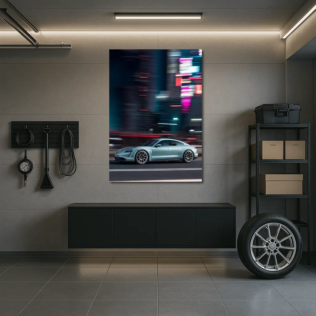Porsche Taycan City Night Neon Speed – Wall Art