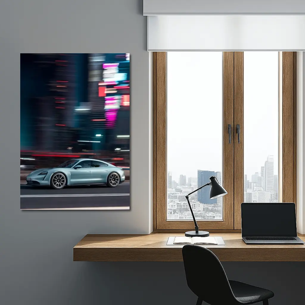 Porsche Taycan City Night Neon Speed – Wall Art