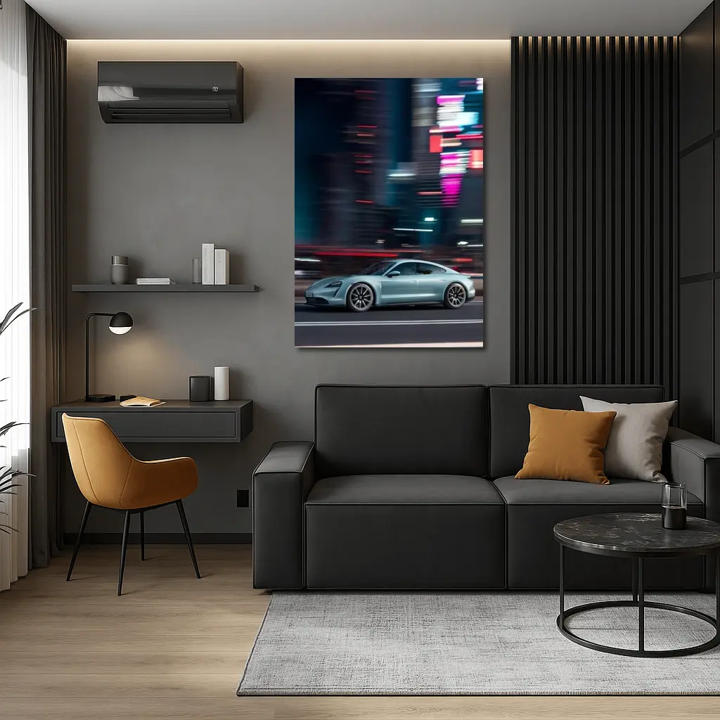 Porsche Taycan City Night Neon Speed – Wall Art