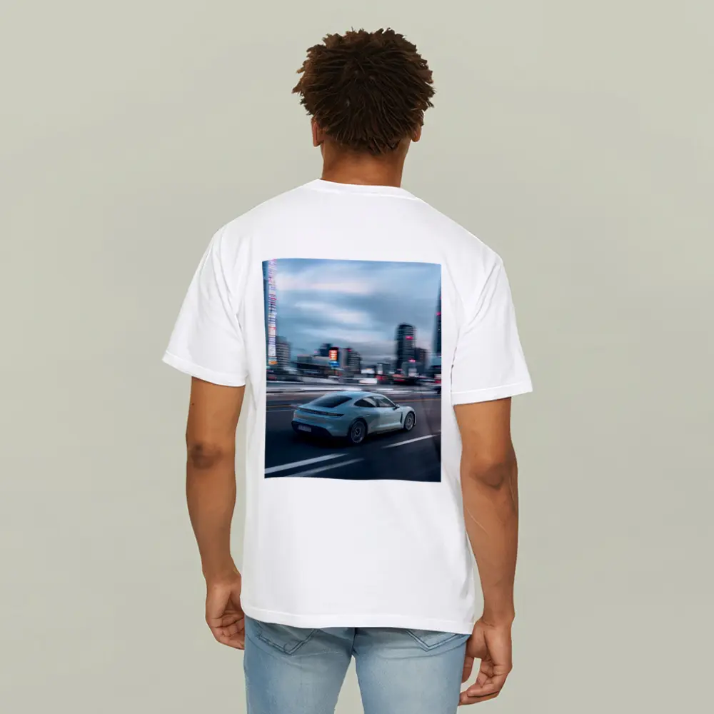 Porsche Taycan Speeding Through City Streets – T-Shirts