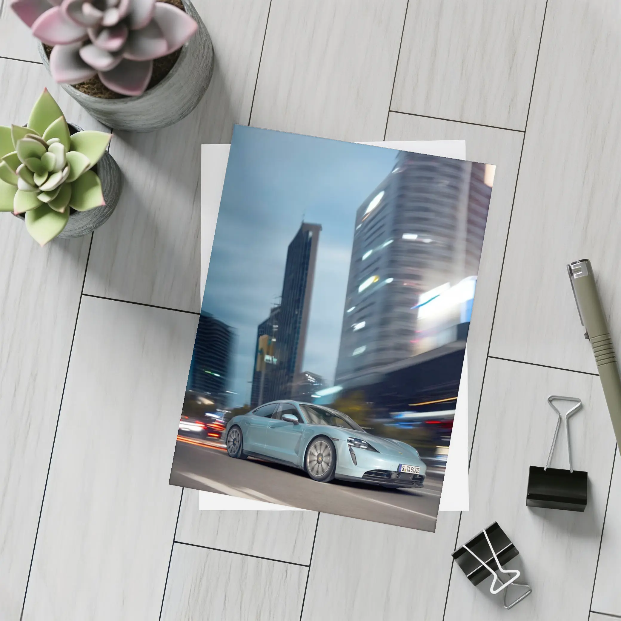 Porsche Taycan City Night Drive Blue – Postcards