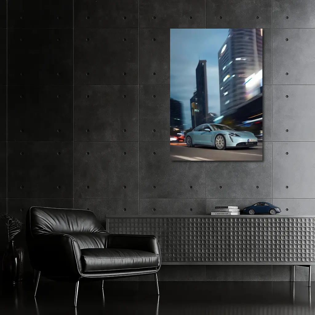 Porsche Taycan City Night Drive Blue – Wall Art