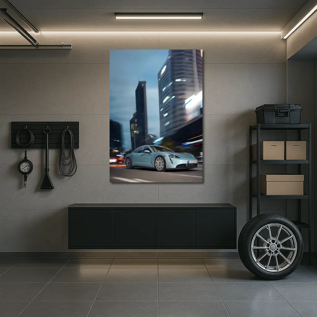 Porsche Taycan City Night Drive Blue – Wall Art