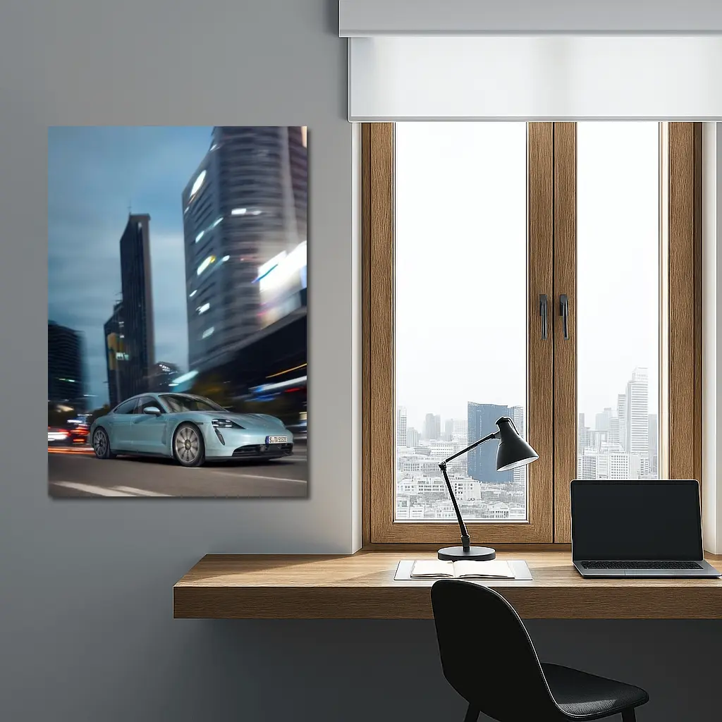 Porsche Taycan City Night Drive Blue – Wall Art
