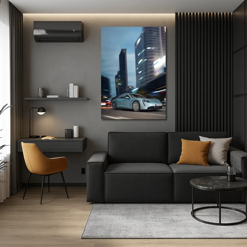 Porsche Taycan City Night Drive Blue – Wall Art