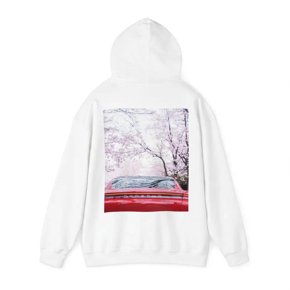 Red Porsche Taycan Cherry Blossom Background – Hoodies