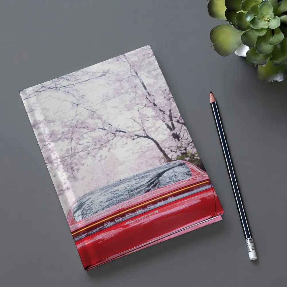 Red Porsche Taycan Cherry Blossom Background – Notebooks