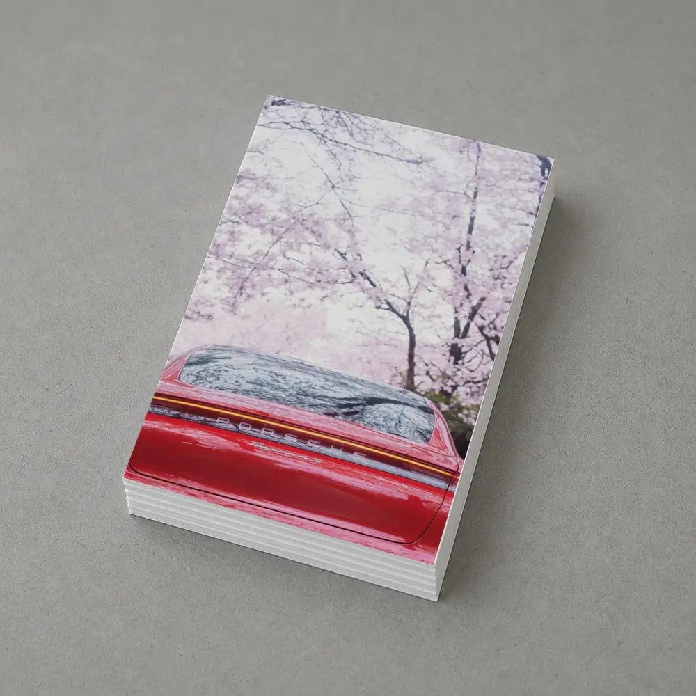 Red Porsche Taycan Cherry Blossom Background – Postcards