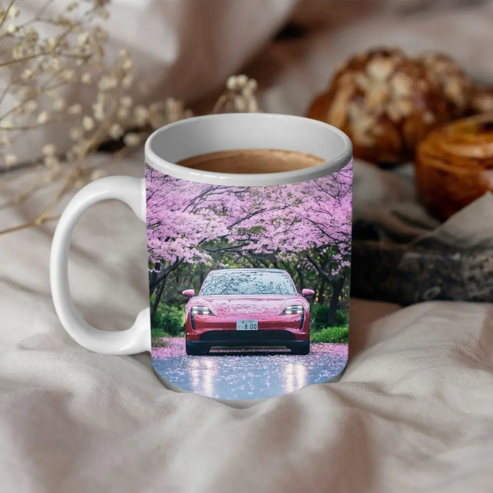 Porsche Taycan Red Under Cherry Blossoms – Mugs