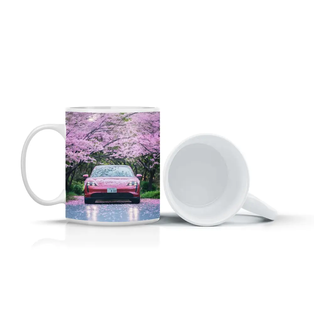 Porsche Taycan Red Under Cherry Blossoms – Mugs