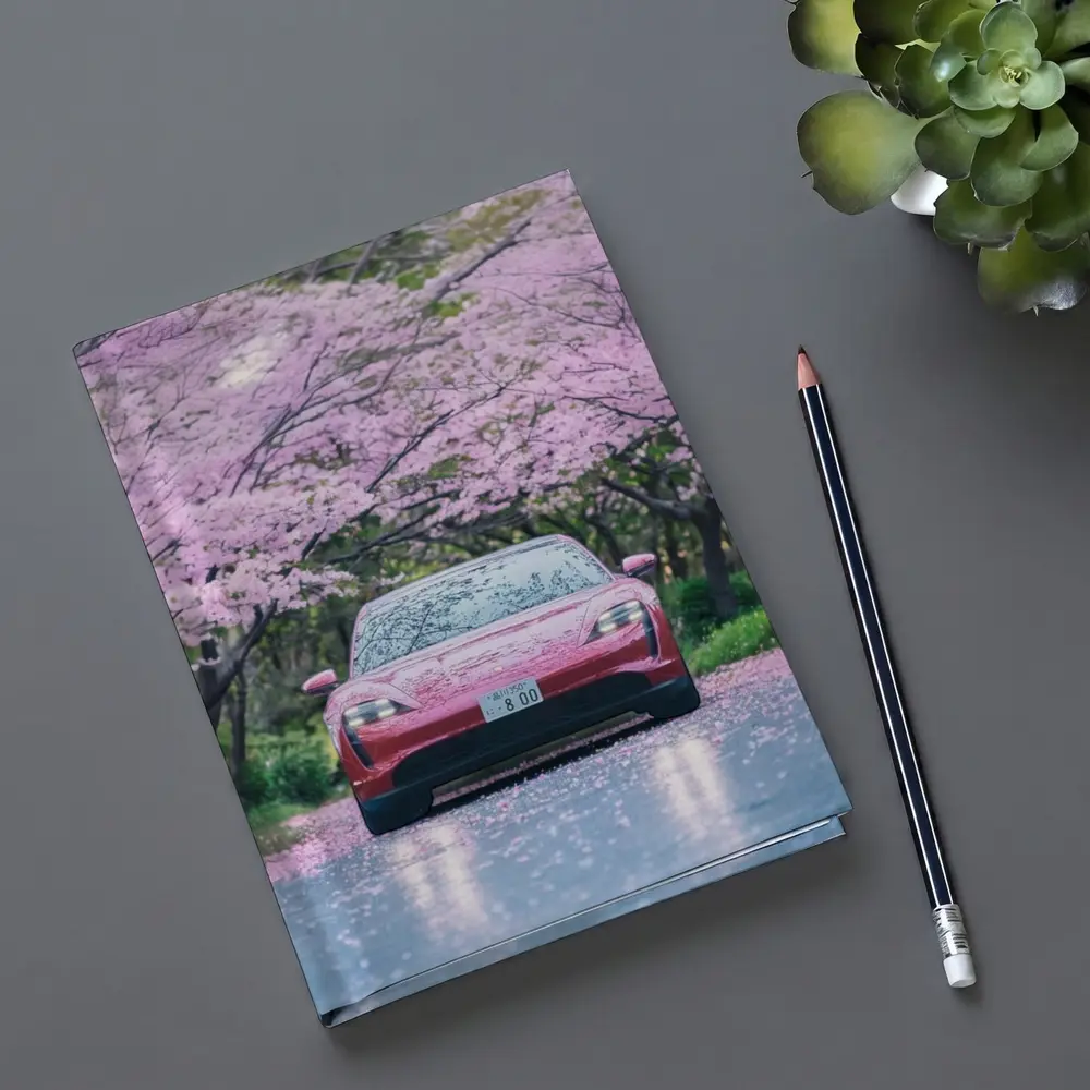 Porsche Taycan Red Under Cherry Blossoms – Notebooks