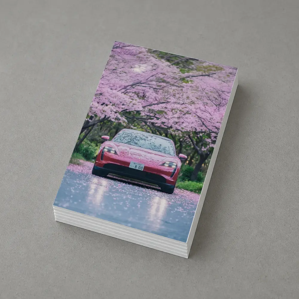 Porsche Taycan Red Under Cherry Blossoms – Postcards