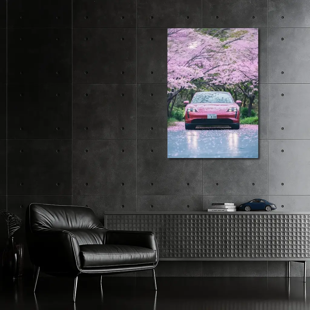 Porsche Taycan Red Under Cherry Blossoms – Wall Art