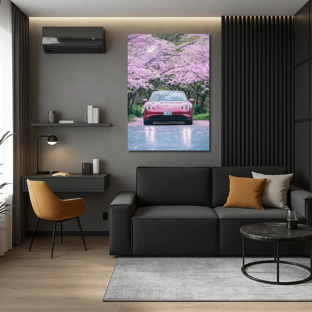 Porsche Taycan Red Under Cherry Blossoms – Wall Art