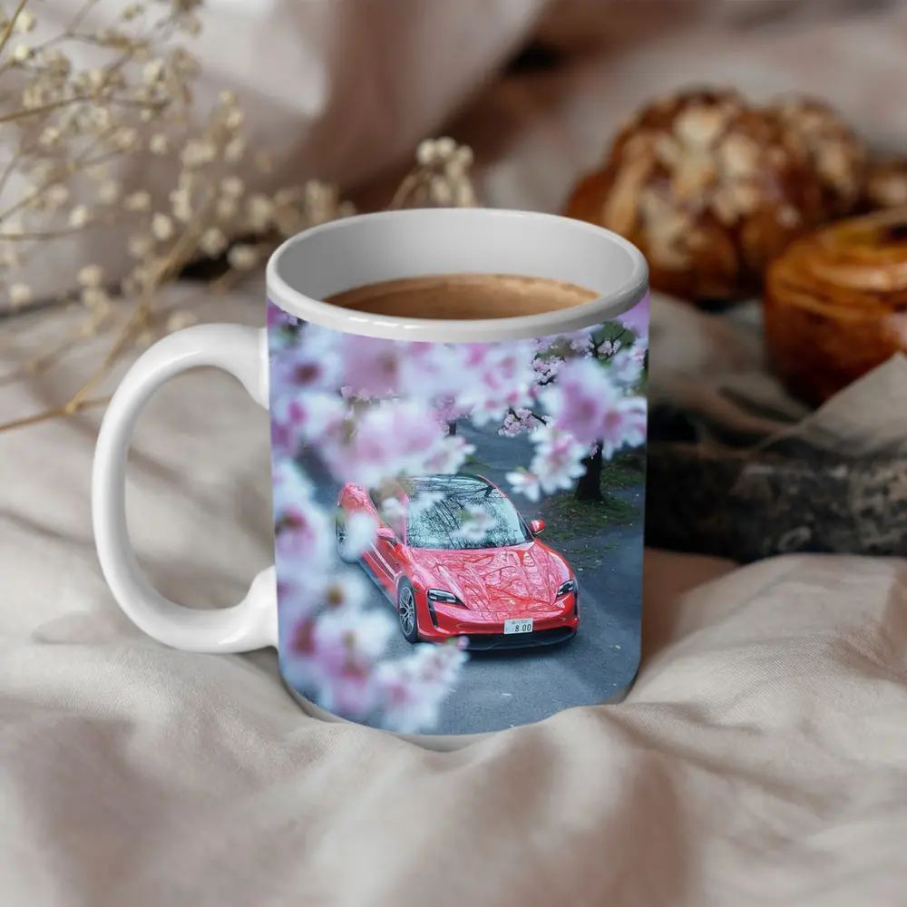 Porsche Taycan Red Cherry Blossom Trees – Mugs