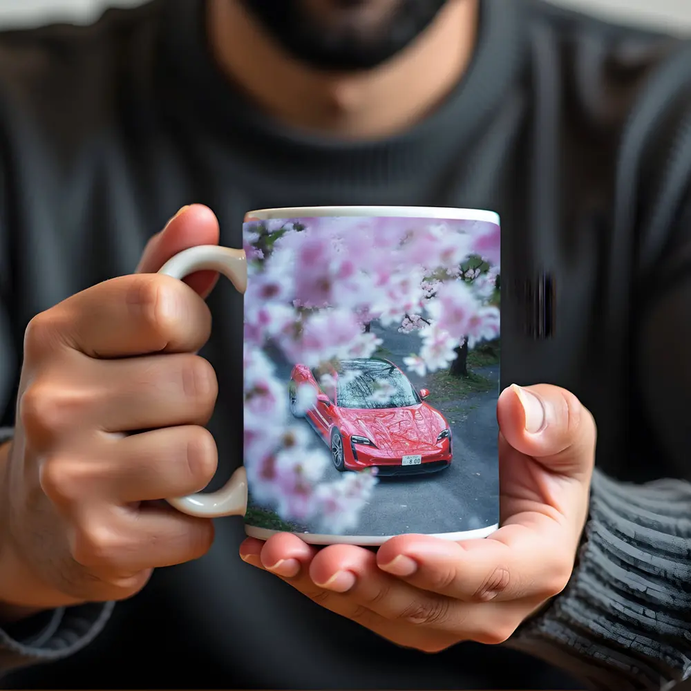Porsche Taycan Red Cherry Blossom Trees – Mugs