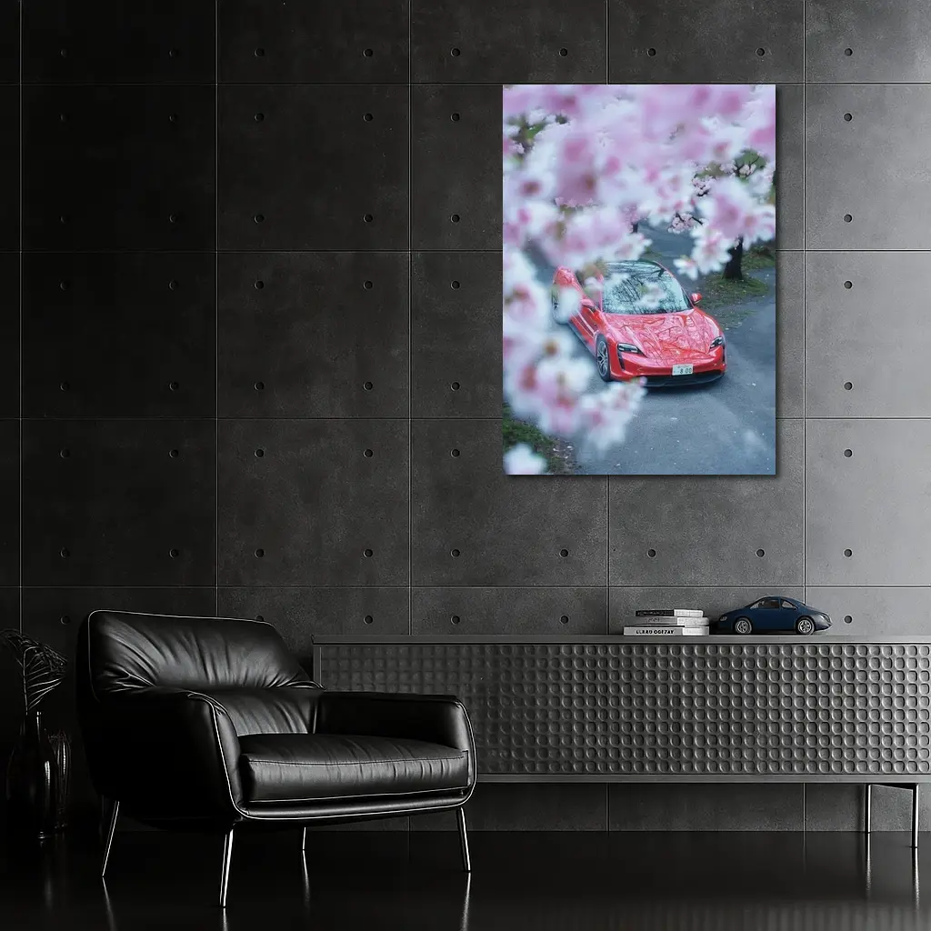 Porsche Taycan Red Cherry Blossom Trees – Wall Art