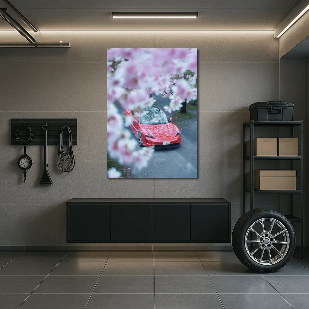 Porsche Taycan Red Cherry Blossom Trees – Wall Art