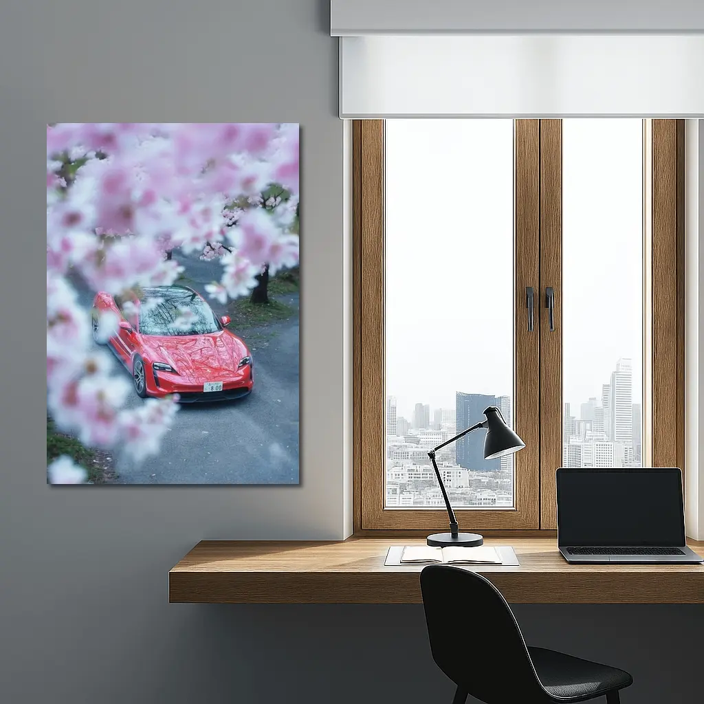 Porsche Taycan Red Cherry Blossom Trees – Wall Art