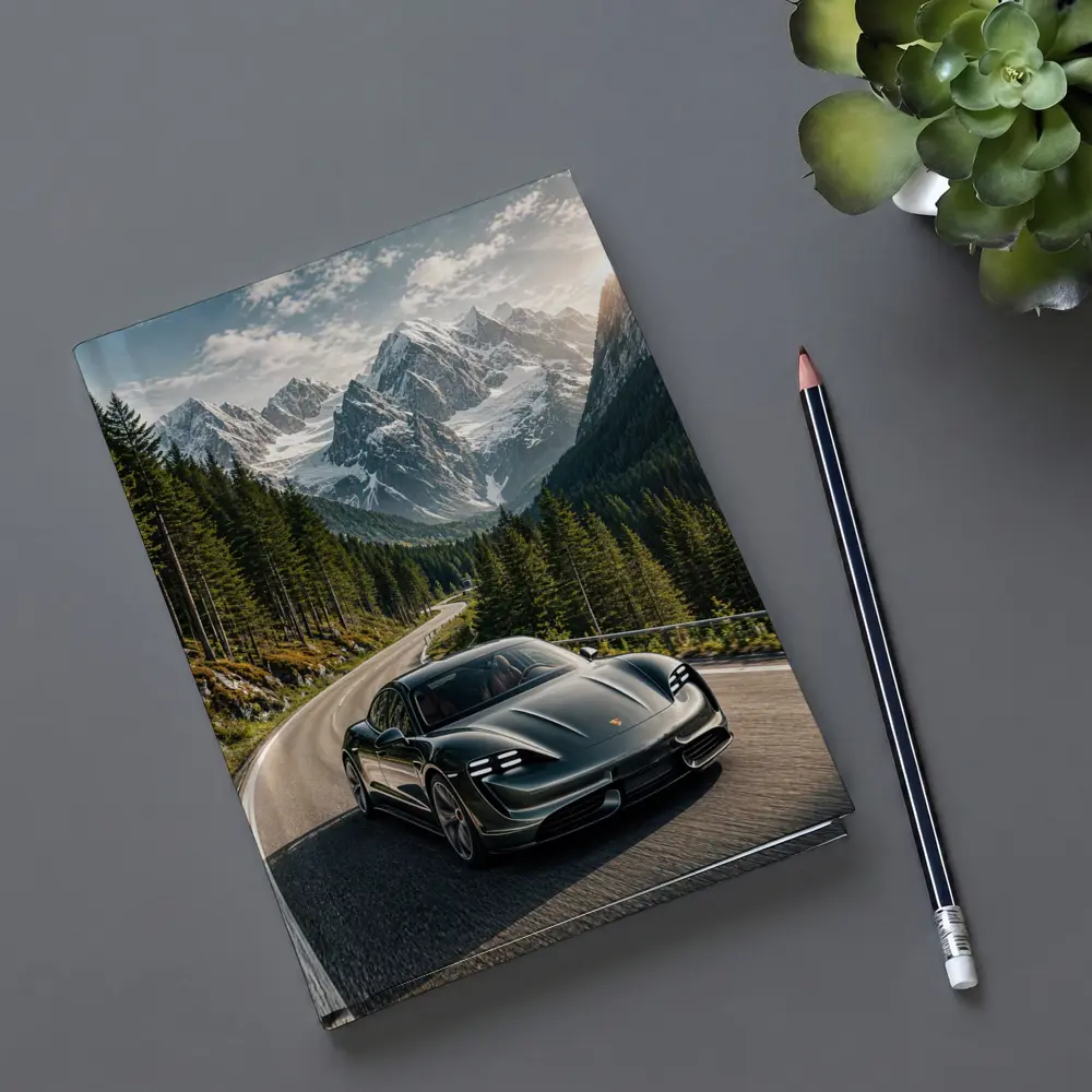 Porsche Taycan Driving Alpine Mountain Road – Notebooks