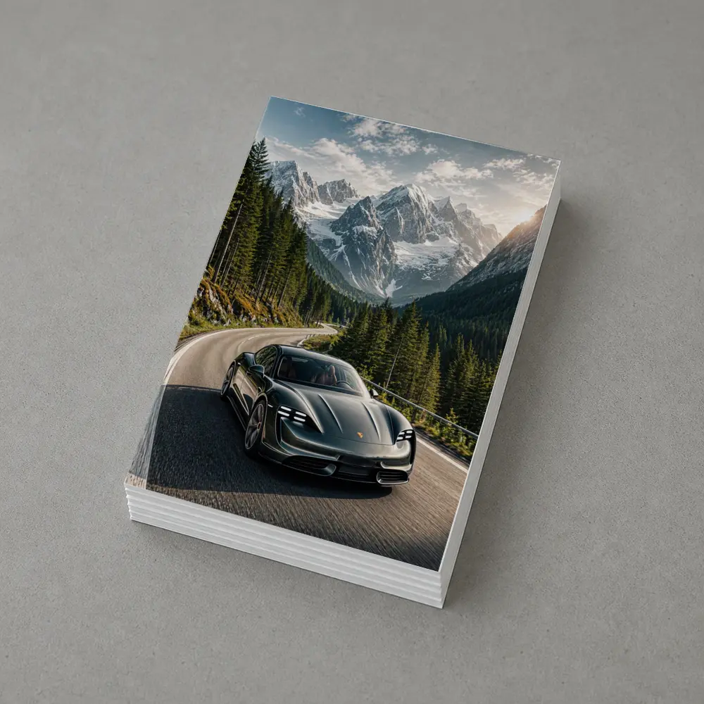 Porsche Taycan Driving Alpine Mountain Road – Postcards