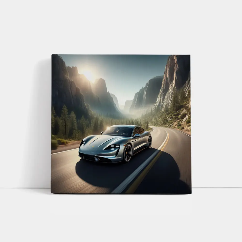 Porsche Taycan Speeding Through Mountain Canyon Road – Wall Art