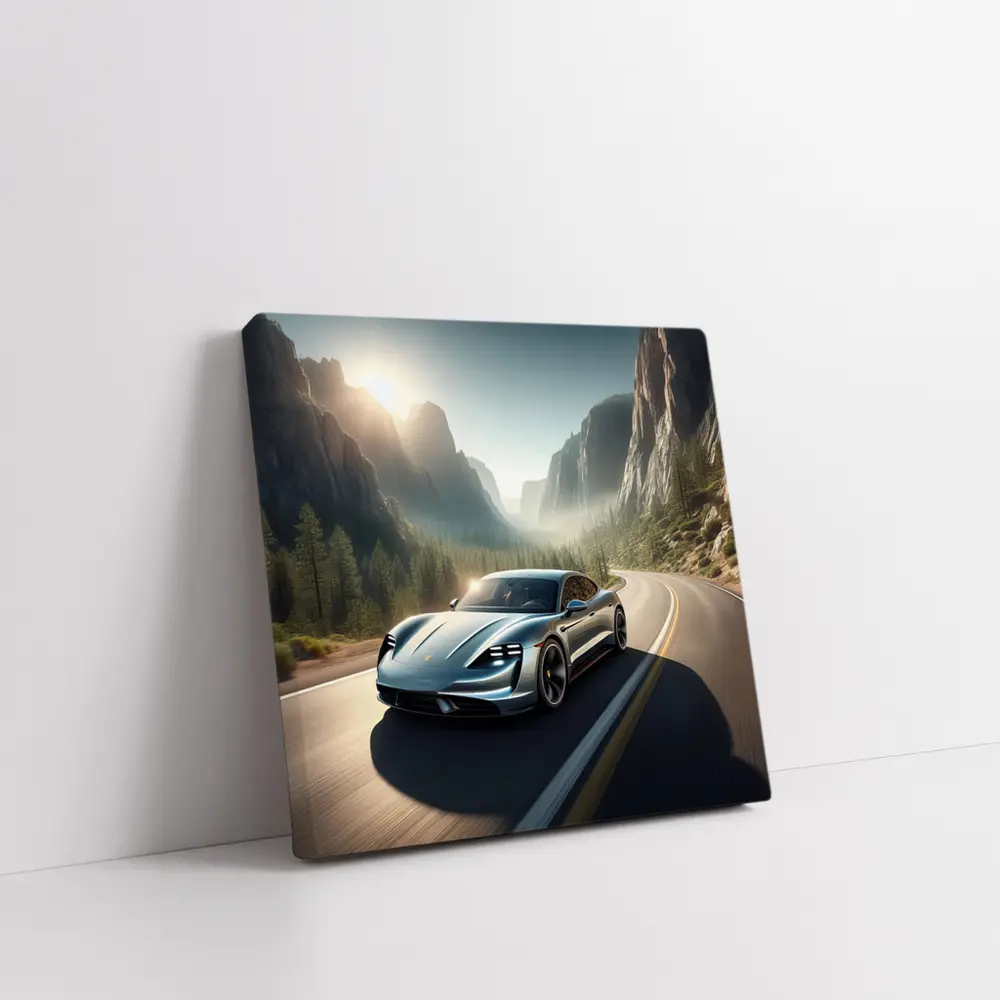 Porsche Taycan Speeding Through Mountain Canyon Road – Wall Art
