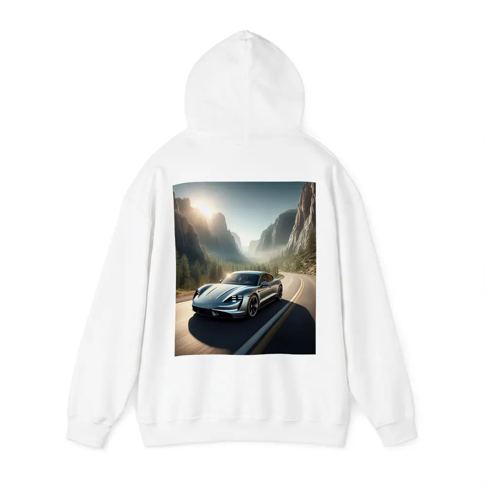 Porsche Taycan Speeding Through Mountain Canyon Road – Hoodies