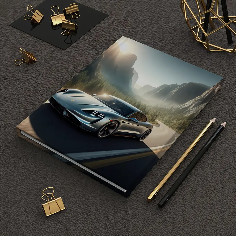 Porsche Taycan Speeding Through Mountain Canyon Road – Notebooks