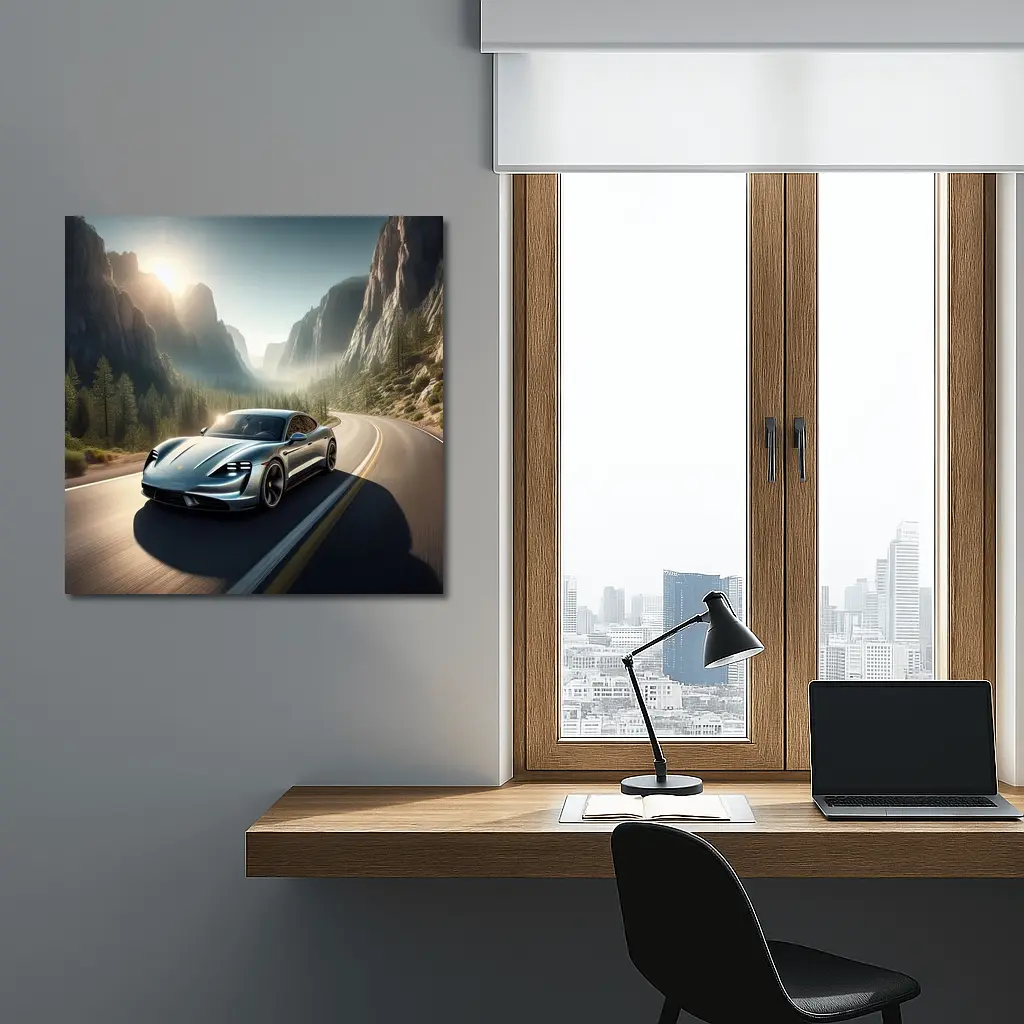 Porsche Taycan Speeding Through Mountain Canyon Road – Wall Art
