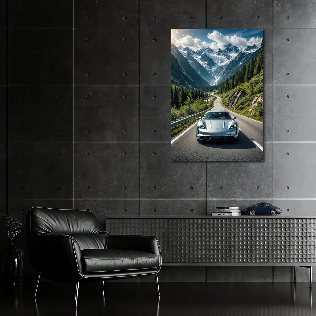 Porsche Taycan Silver Mountain Alpine Road Drive – Wall Art