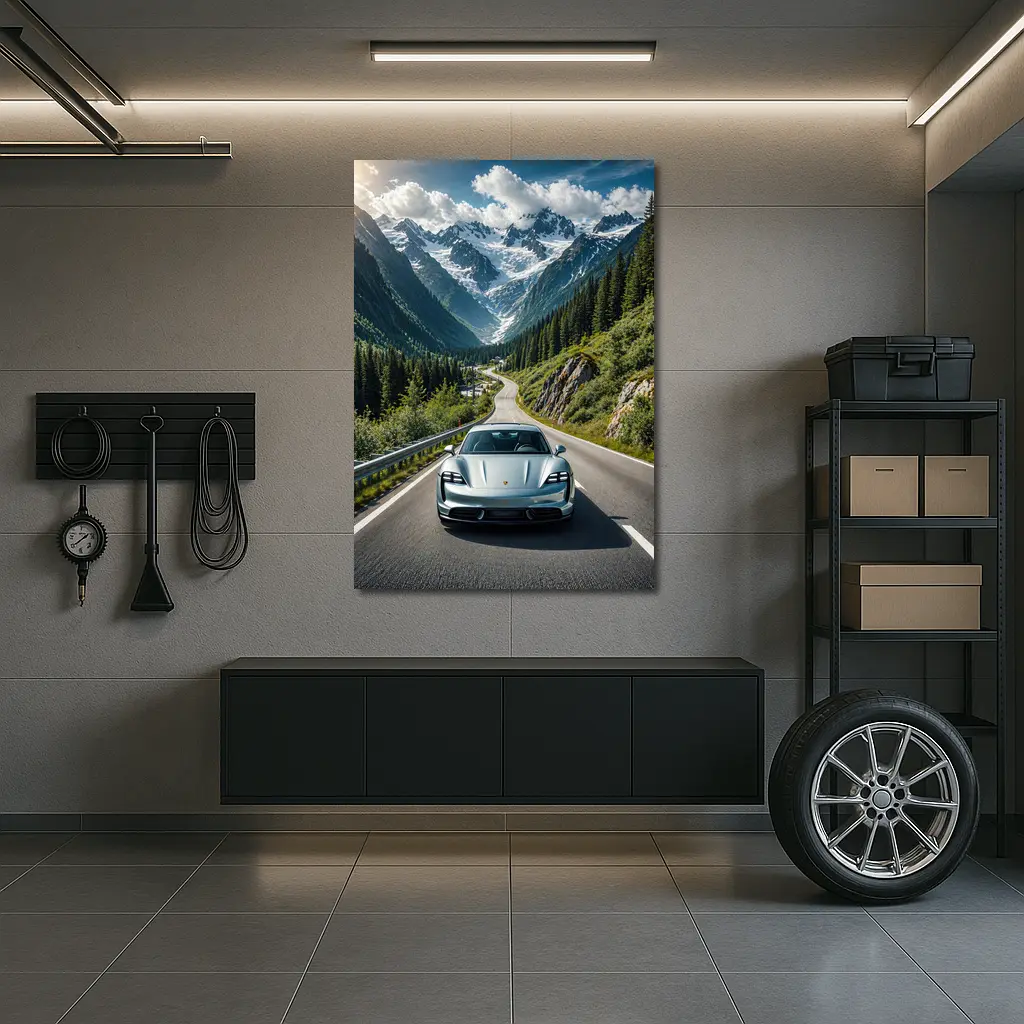 Porsche Taycan Silver Mountain Alpine Road Drive – Wall Art