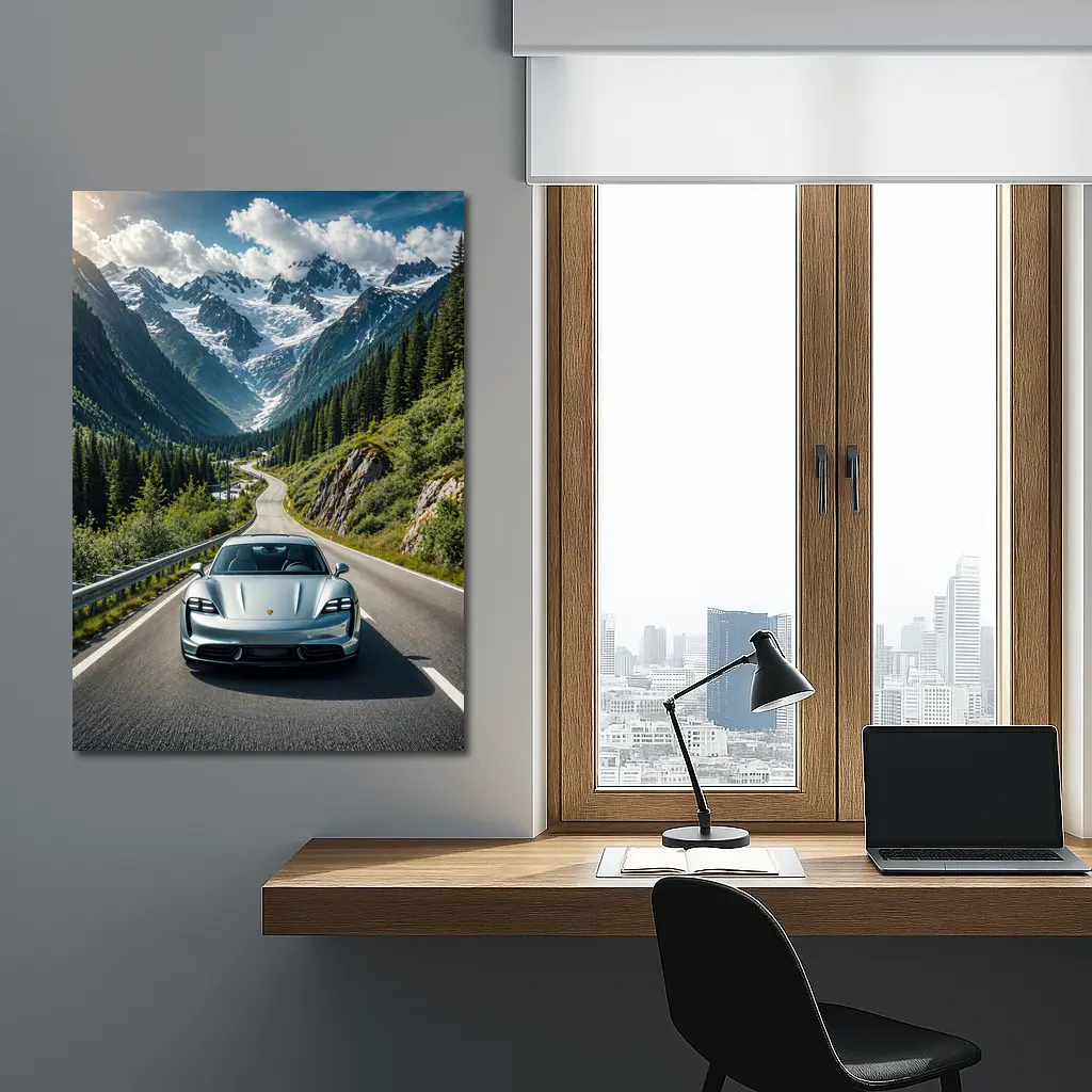 Porsche Taycan Silver Mountain Alpine Road Drive – Wall Art