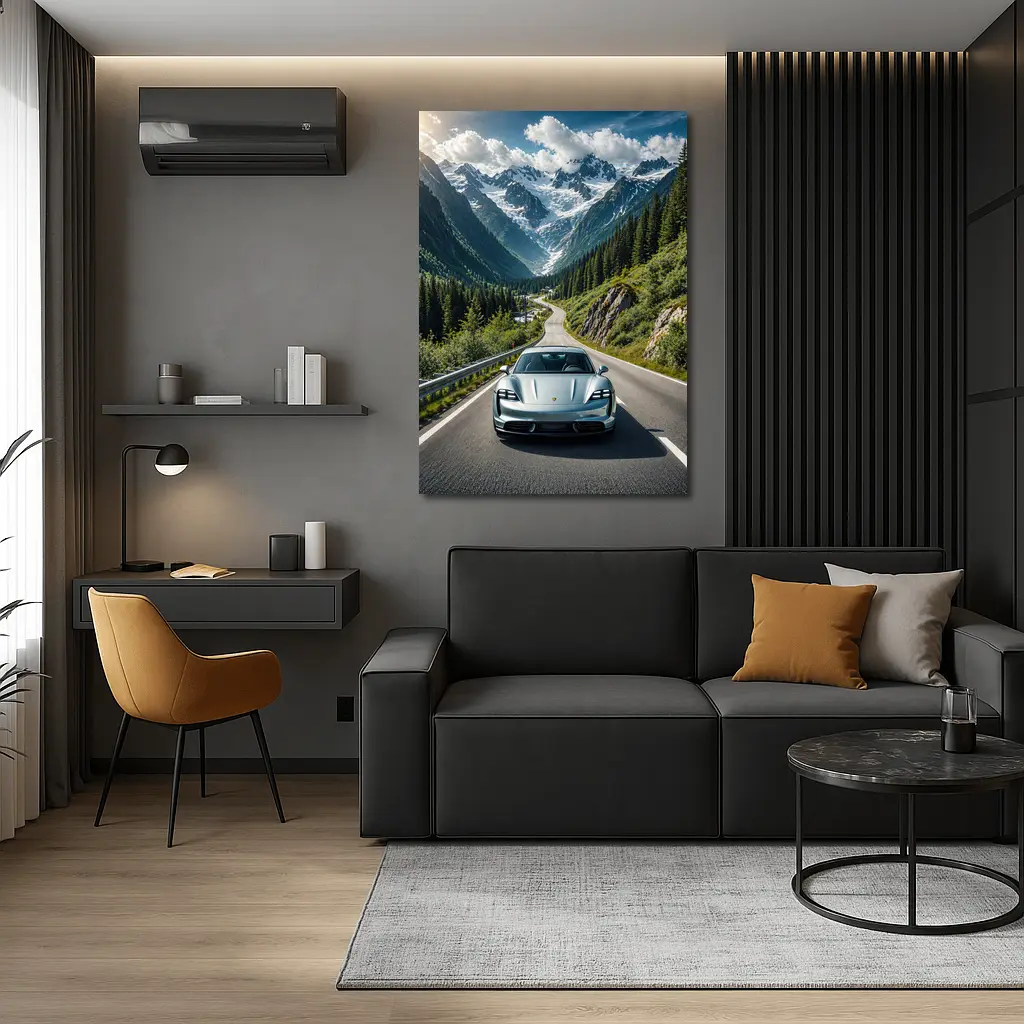 Porsche Taycan Silver Mountain Alpine Road Drive – Wall Art