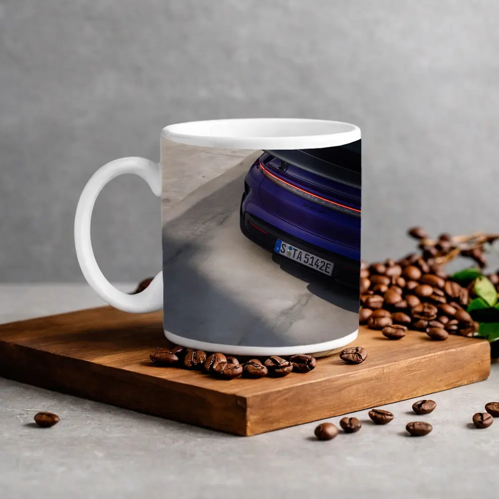 Porsche Taycan Rear View Purple Concrete – Mugs