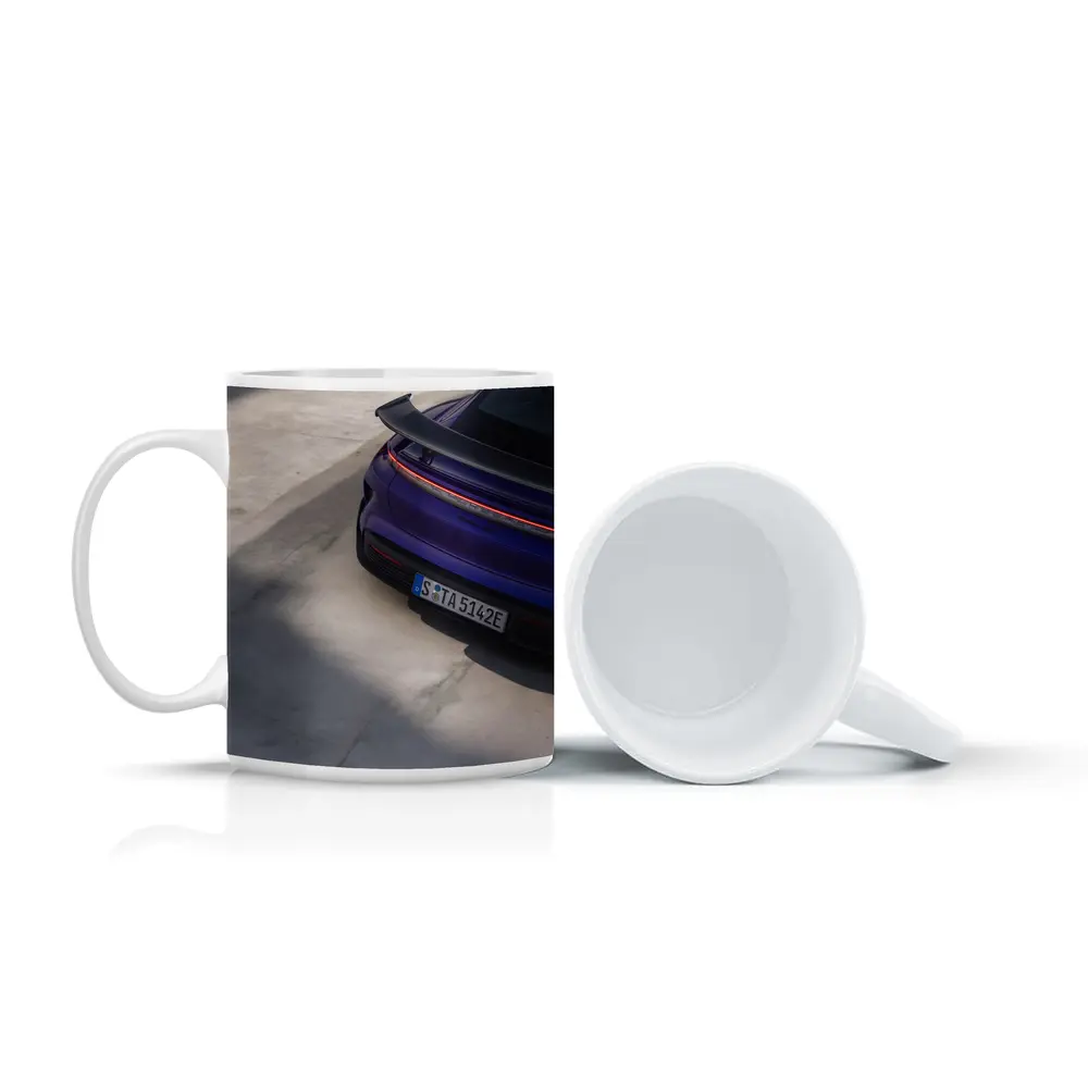 Porsche Taycan Rear View Purple Concrete – Mugs