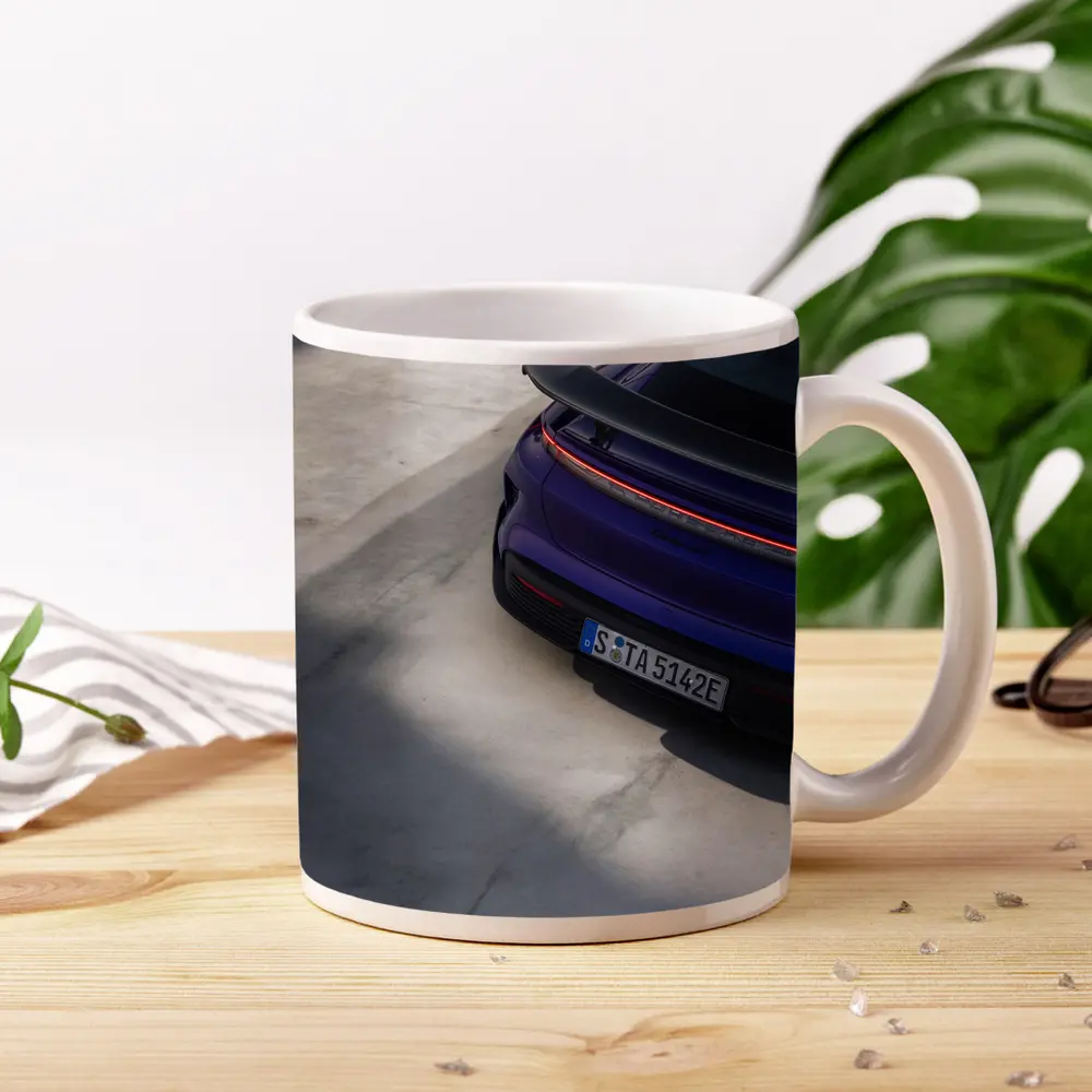 Porsche Taycan Rear View Purple Concrete – Mugs