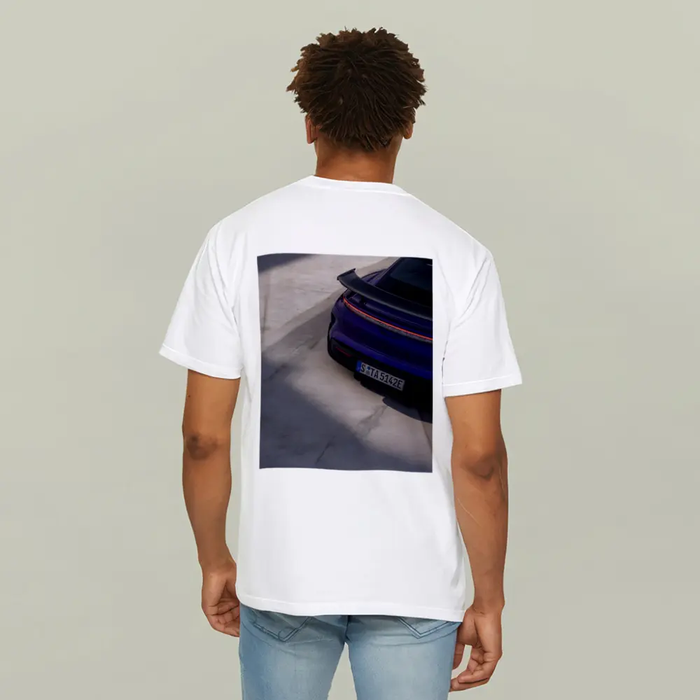Porsche Taycan Rear View Purple Concrete – T-Shirts