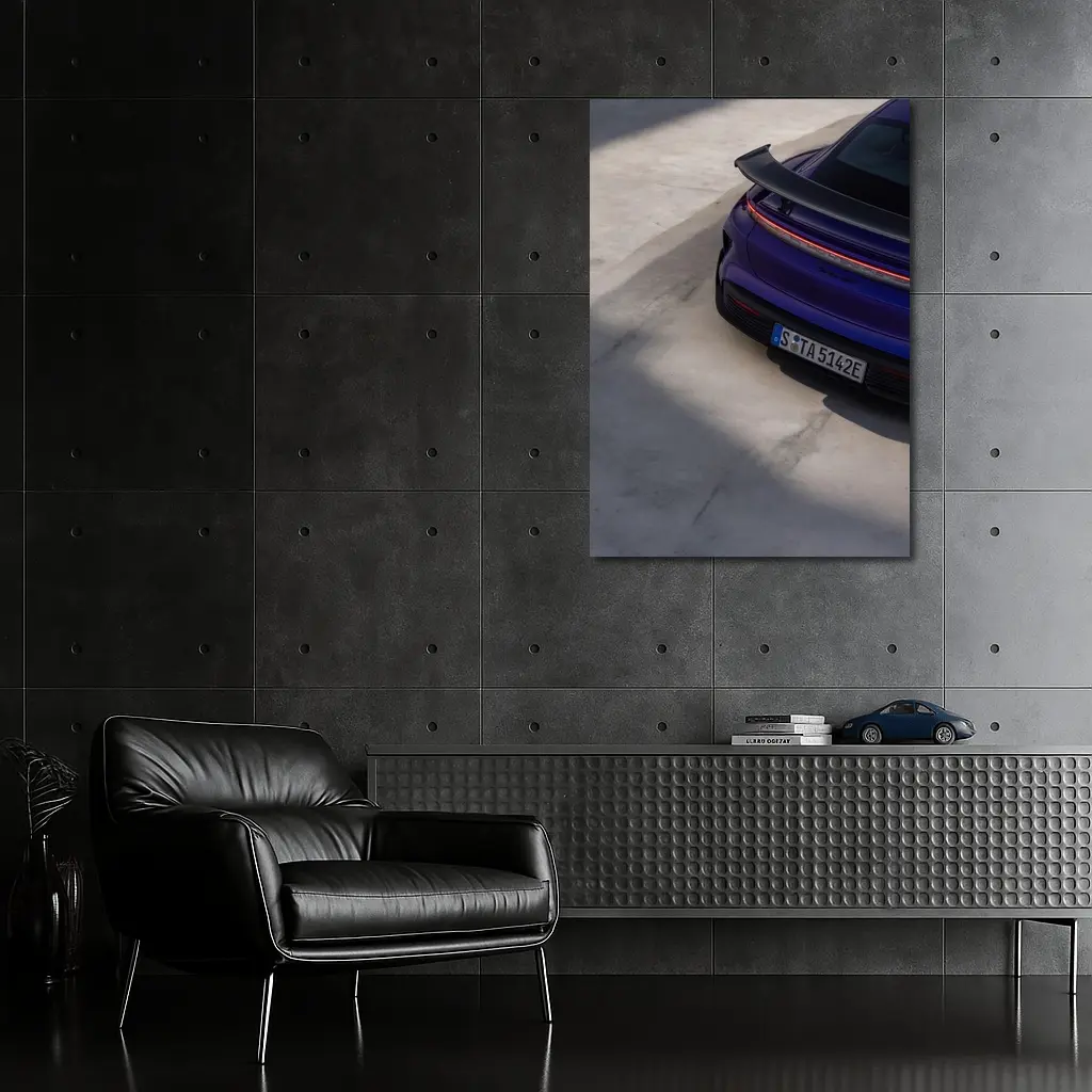 Porsche Taycan Rear View Purple Concrete – Wall Art