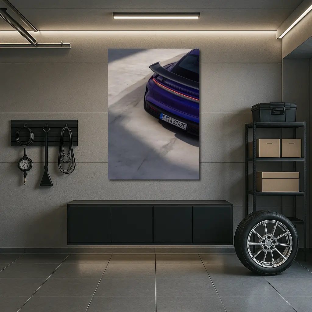 Porsche Taycan Rear View Purple Concrete – Wall Art