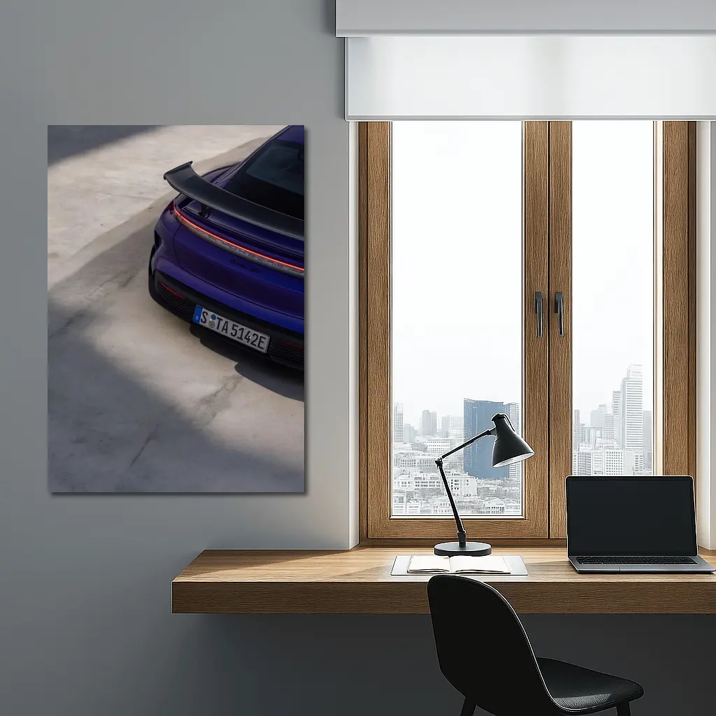 Porsche Taycan Rear View Purple Concrete – Wall Art