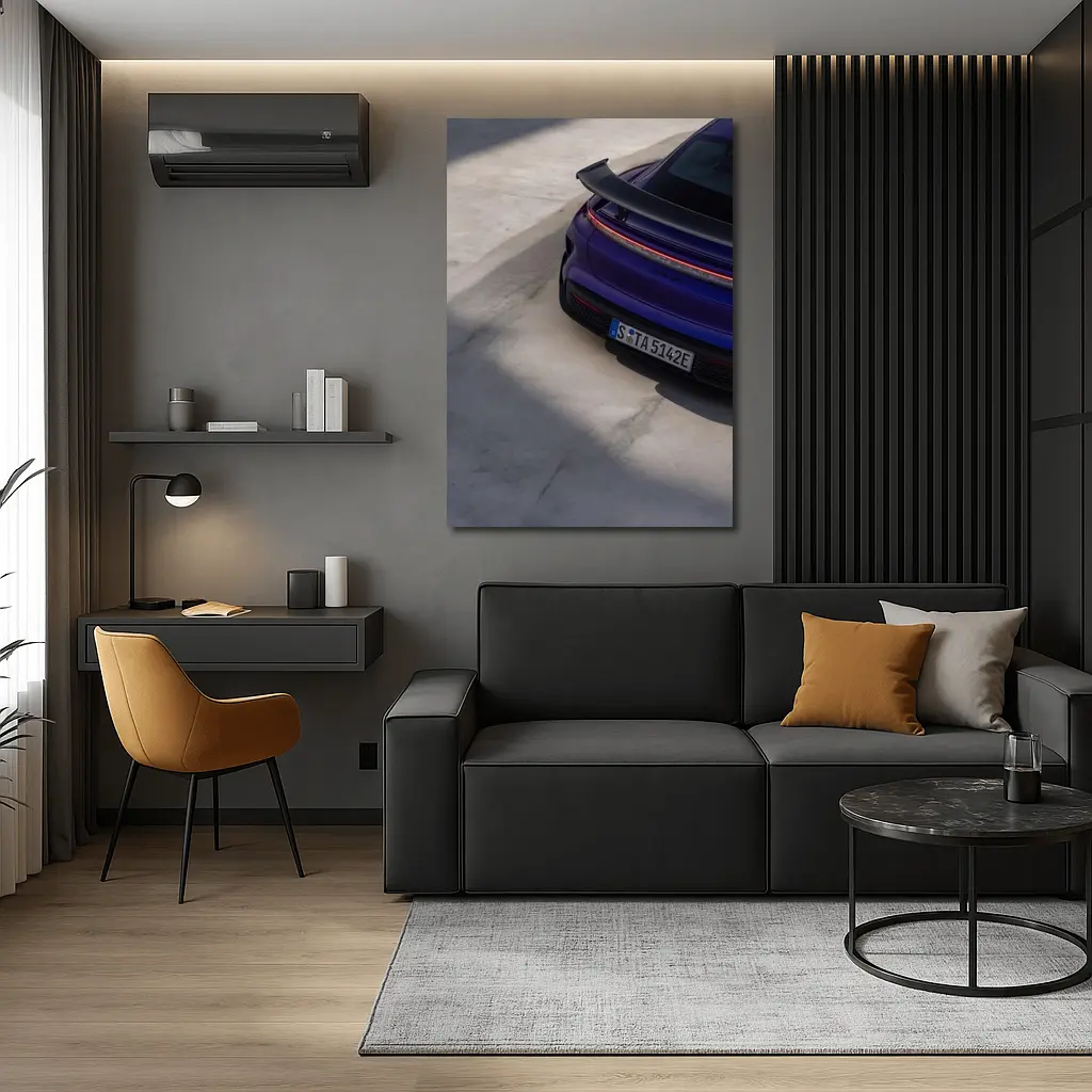 Porsche Taycan Rear View Purple Concrete – Wall Art