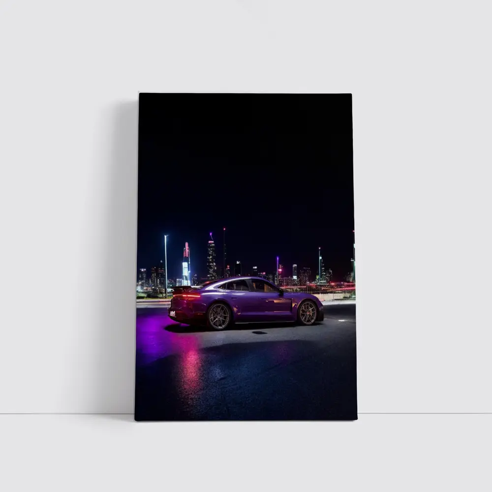 Porsche Taycan Purple Night City Skyline – Wall Art