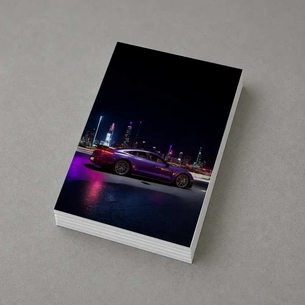 Porsche Taycan Purple Night City Skyline – Postcards