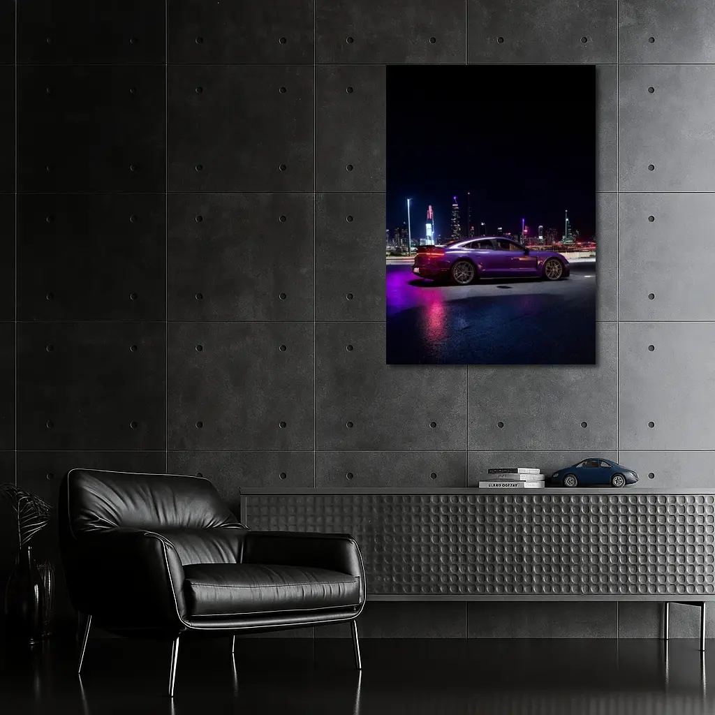 Porsche Taycan Purple Night City Skyline – Wall Art