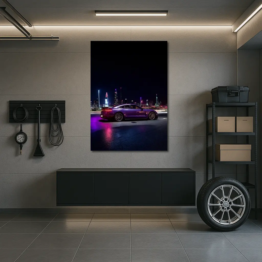 Porsche Taycan Purple Night City Skyline – Wall Art