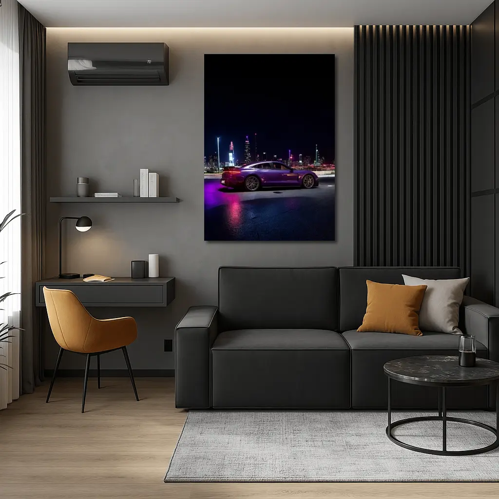 Porsche Taycan Purple Night City Skyline – Wall Art