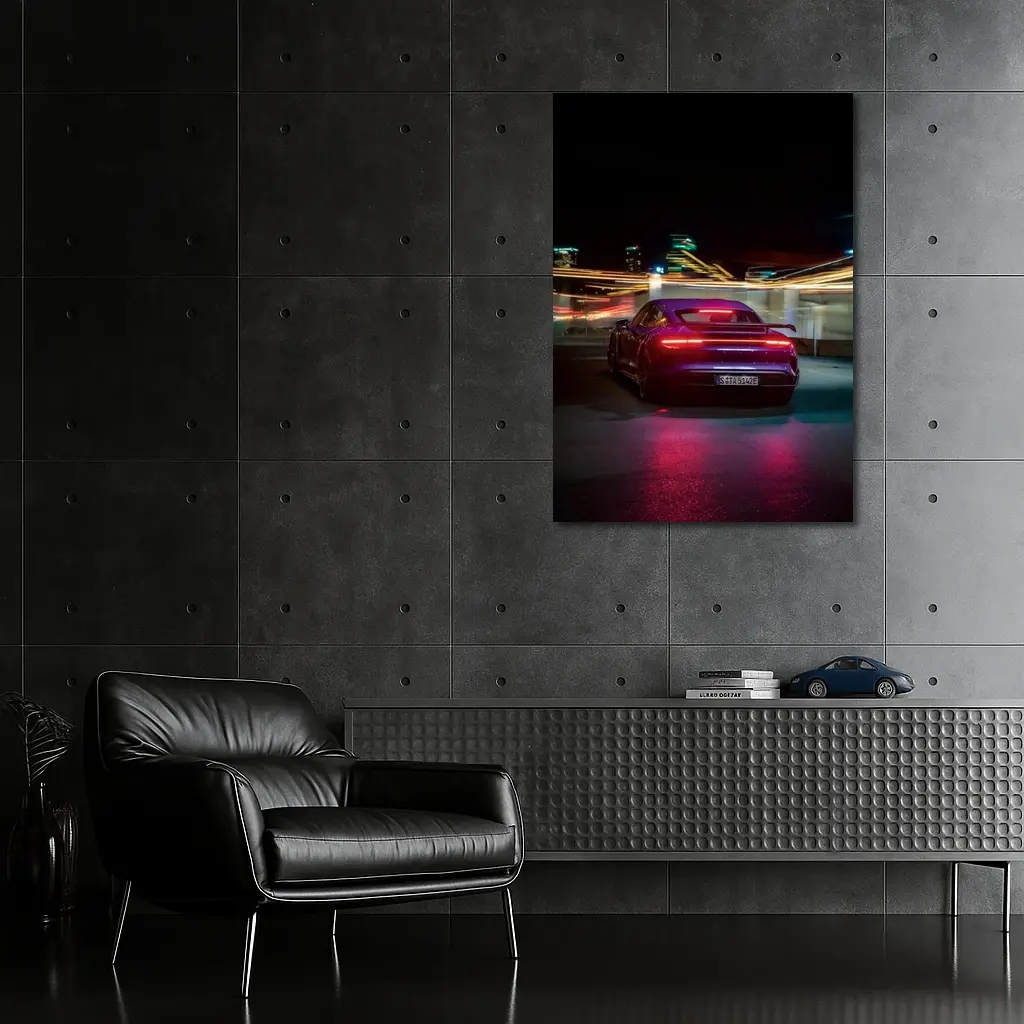 Porsche Taycan Rear Night City Lights – Wall Art