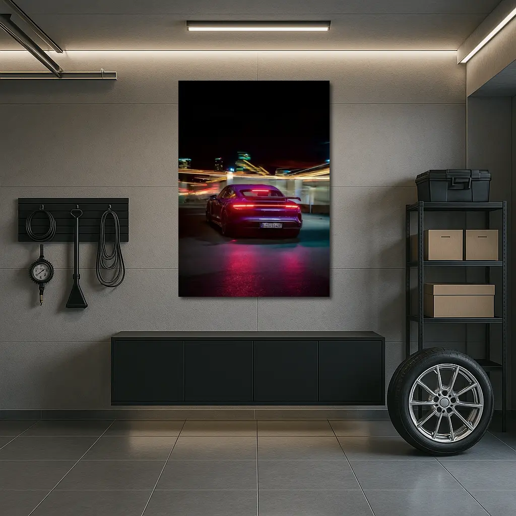 Porsche Taycan Rear Night City Lights – Wall Art