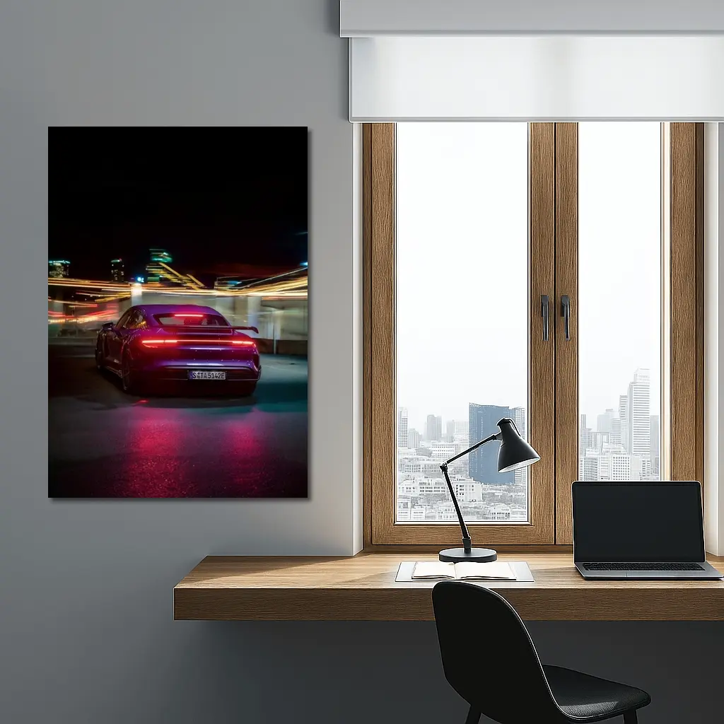 Porsche Taycan Rear Night City Lights – Wall Art